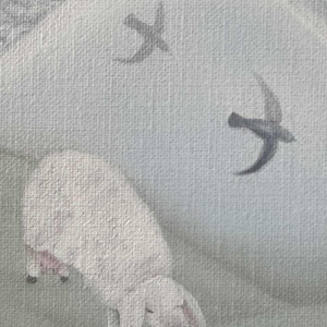 Mireille BASTIN “De herder en zijn schapen“ olieverf op doek