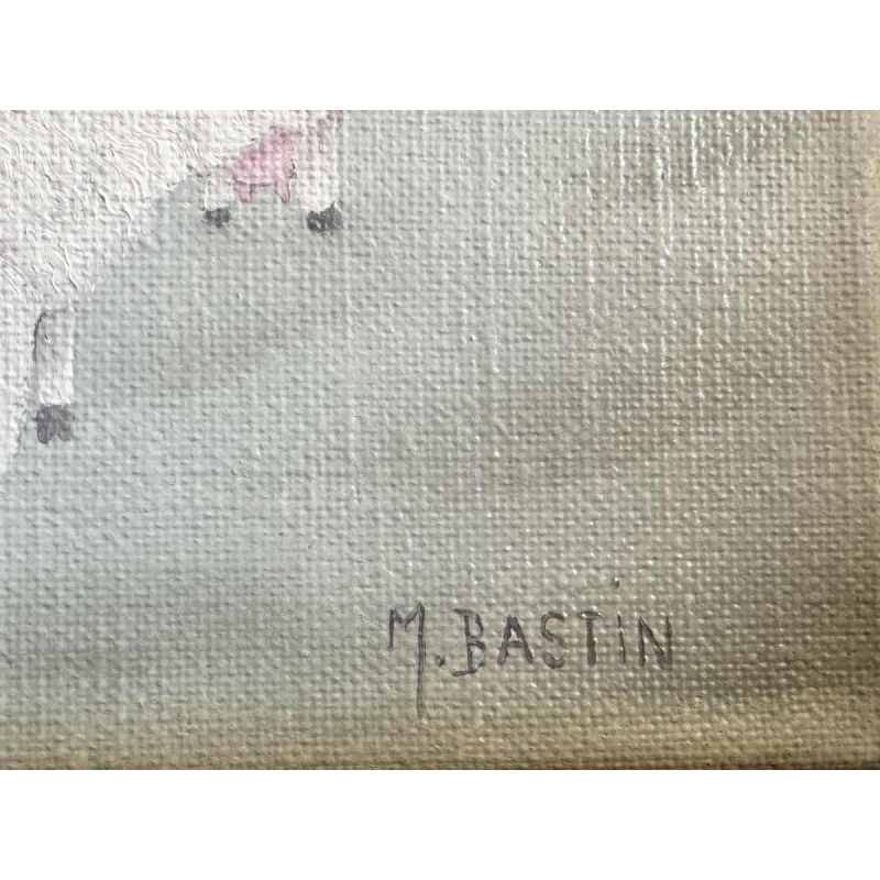 Mireille BASTIN « Le berger et ses moutons » peinture huile sur toile