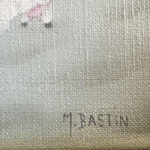 Mireille BASTIN « Le berger et ses moutons » peinture huile sur toile