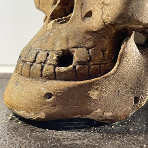 “Statutum est hominibus semel mori” object of curiosity - vanity, patinated plaster sculpture, ca 1900