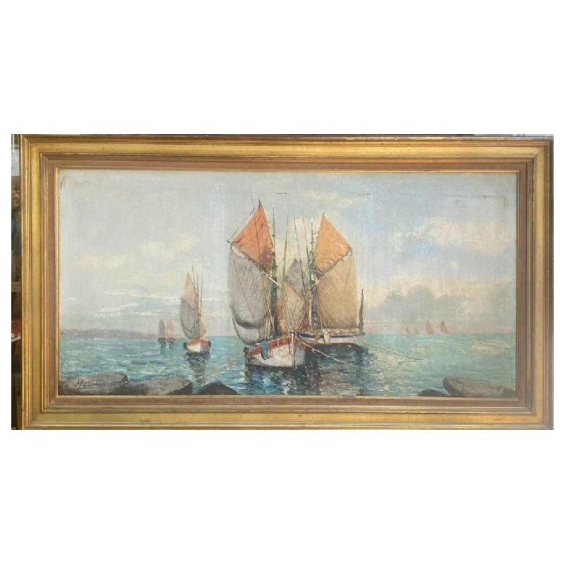 Marcel Catelein, marine painting, oil on canvas, signed 1920