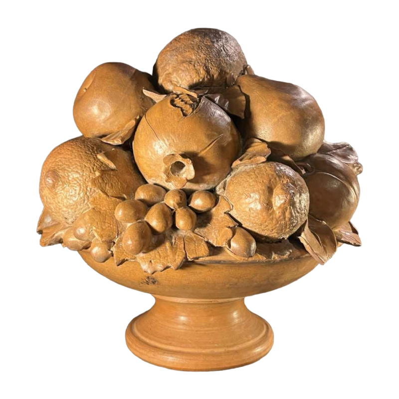 Coupe d'abondance aux fruits terre cuite, style baroque travail italien, ca 1900