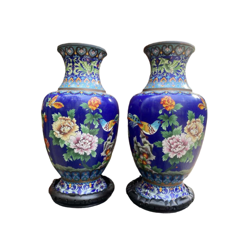 Grande paire de vases chinois cloisonnés 55cm en parfait état, vers 1910
