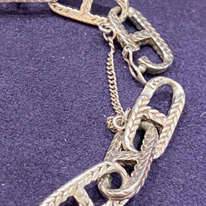 Silver textured anchor chain bracelet