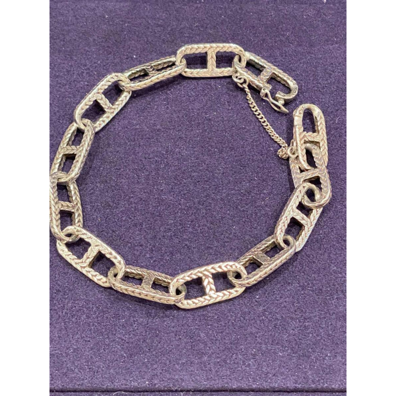 Zilveren getextureerde ankerketting armband