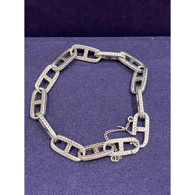 Bracelet en argent, maille chaîne d'ancre texturée