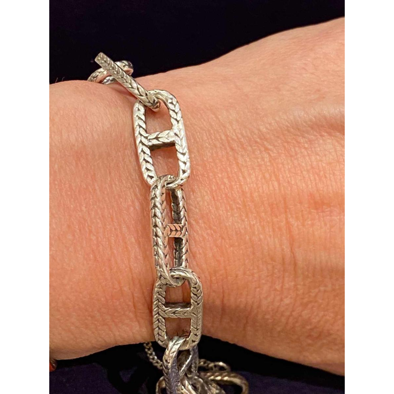Silver textured anchor chain bracelet