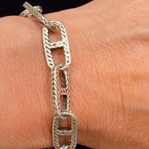 Bracelet en argent, maille chaîne d'ancre texturée