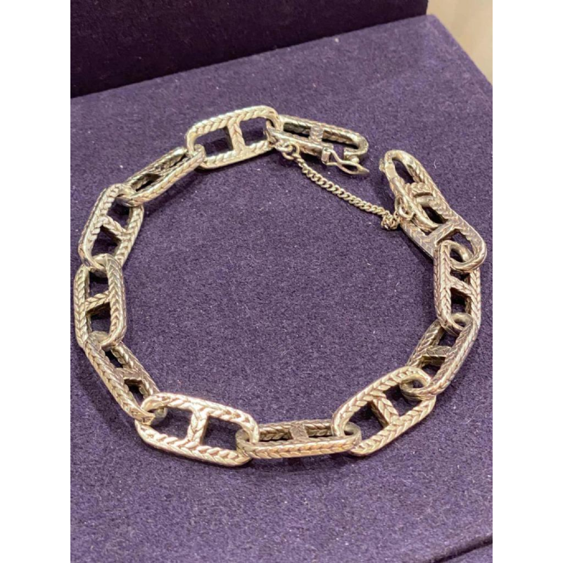 Silver textured anchor chain bracelet