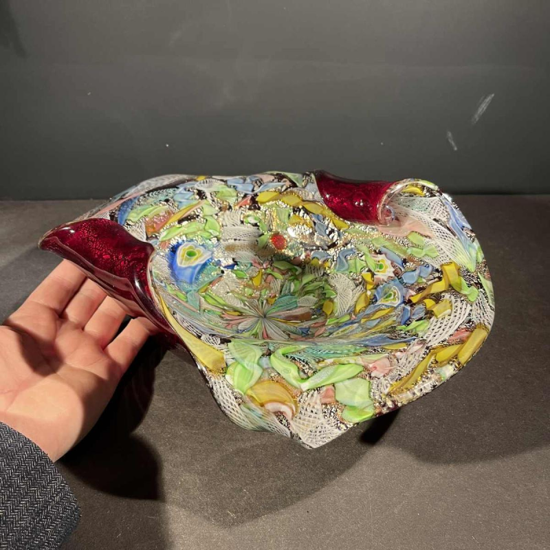 DINO MARTENS for AURELIANO TOSO Murano, Glass Dish Tutti-Frutti Millefiori 1950s