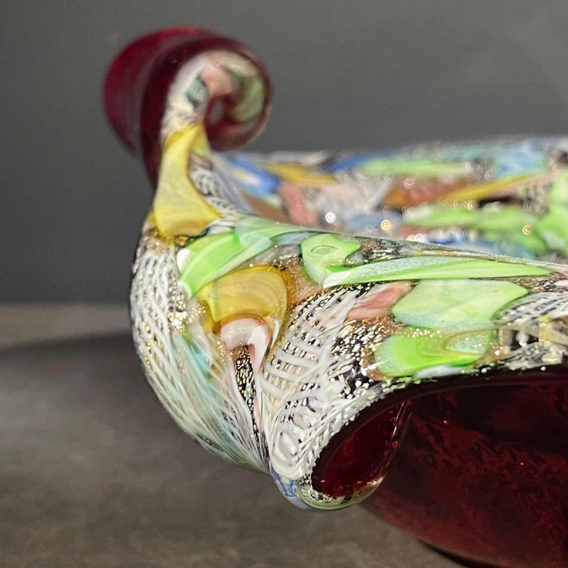 DINO MARTENS for AURELIANO TOSO Murano, Glass Dish Tutti-Frutti Millefiori 1950s