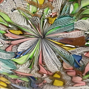 DINO MARTENS pour AURELIANO TOSO Murano, Plat verre Tutti-Frutti Millefiori 1950