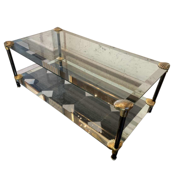 Table basse / Salon ' coquillage ' Laiton DorÃ©, Style Hollywood Regency 1970s