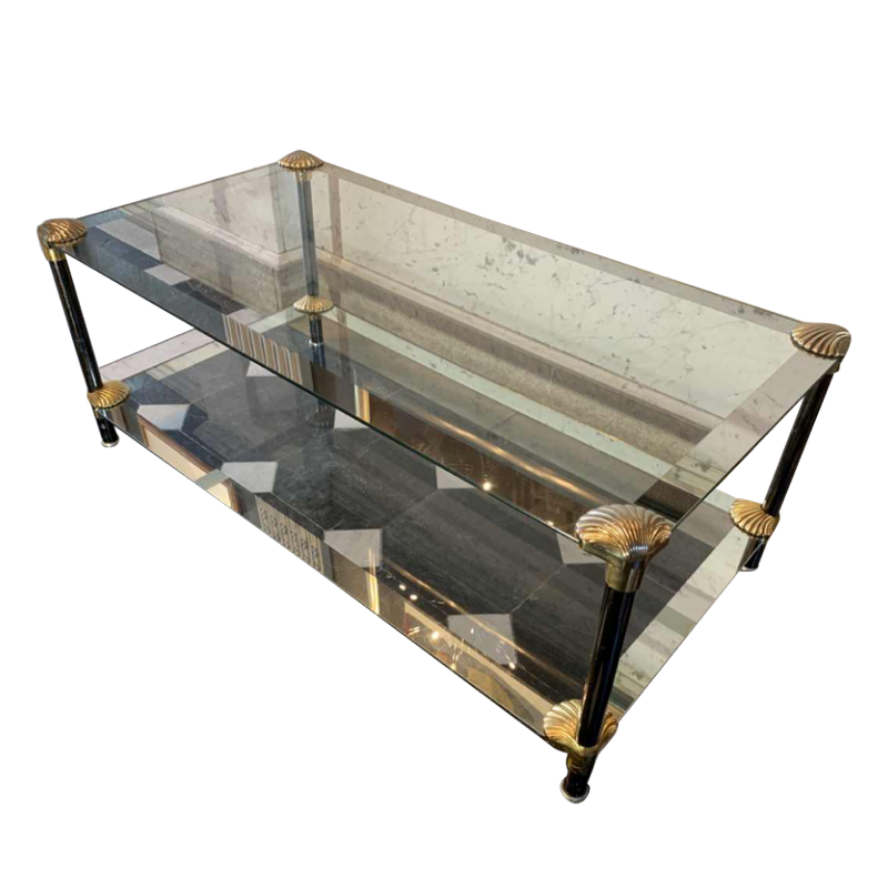 Seashell' Coffee Table, Brass & Glass, Hollywood Regency Style, ca 1970s