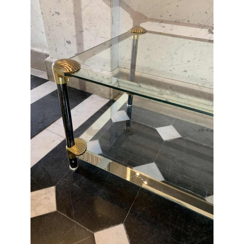 Seashell' Coffee Table, Brass & Glass, Hollywood Regency Style, ca 1970s