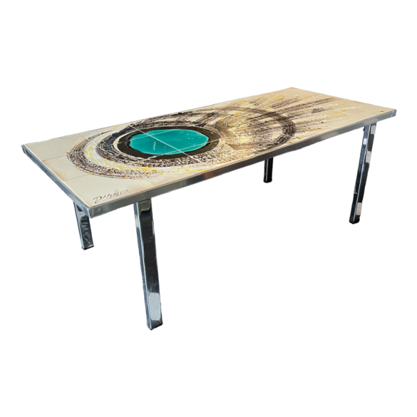 DE NISCO, salontafel keramiek metaal chroom, belgisch Abstract Design, ca 1960