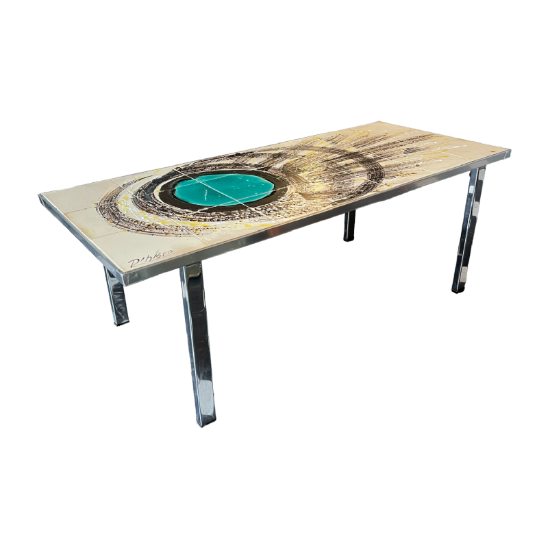 DE NISCO, table basse céramique, métal chromé, Design belge Abstrait, ca 1960