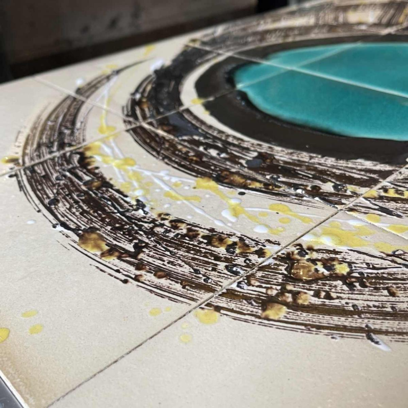 DE NISCO, table basse céramique, métal chromé, Design belge Abstrait, ca 1960