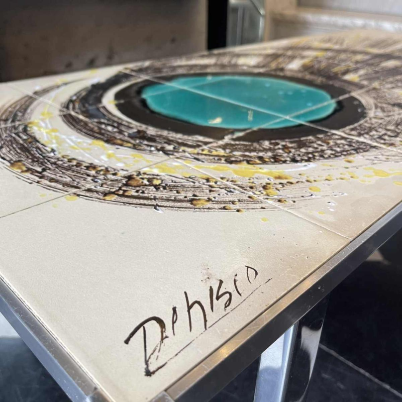 DE NISCO, coffee table ceramic metal chrome Abstract belgian Design, ca 1960