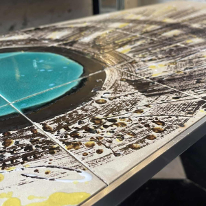 DE NISCO, coffee table ceramic metal chrome Abstract belgian Design, ca 1960