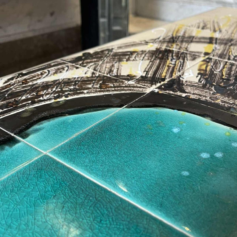 DE NISCO, coffee table ceramic metal chrome Abstract belgian Design, ca 1960