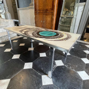 DE NISCO, salontafel keramiek metaal chroom, belgisch Abstract Design, ca 1960