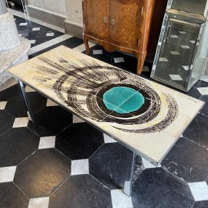 DE NISCO, salontafel keramiek metaal chroom, belgisch Abstract Design, ca 1960