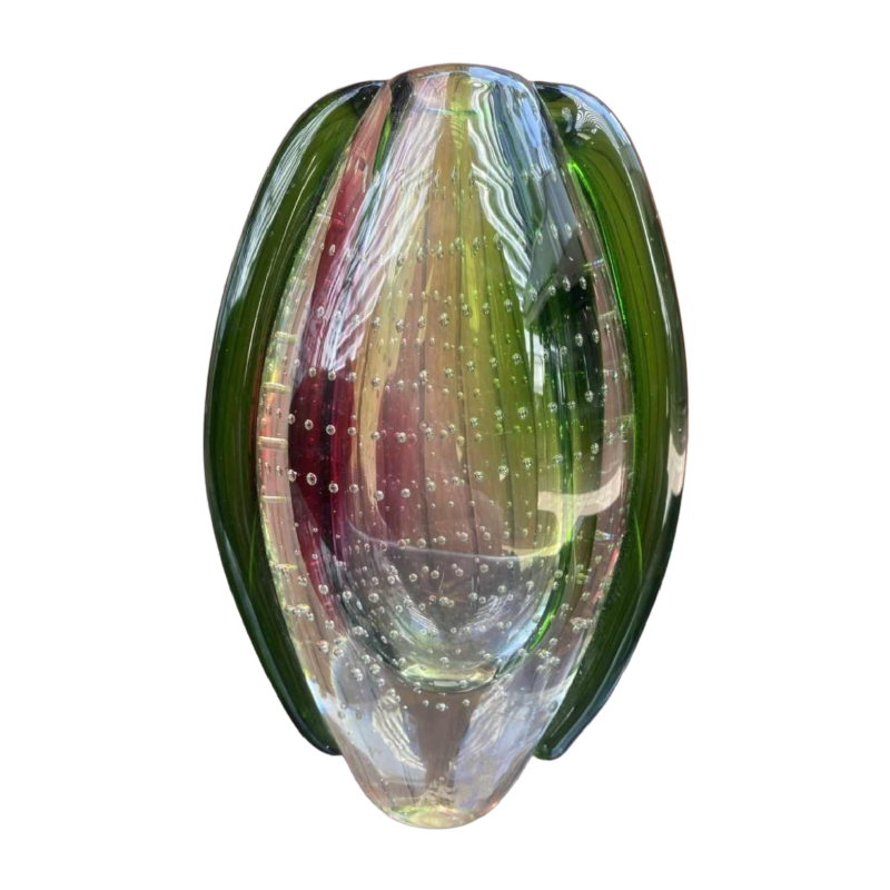 Rosenthal glass vase 1970 entitled Dew Drop green, red and transparent