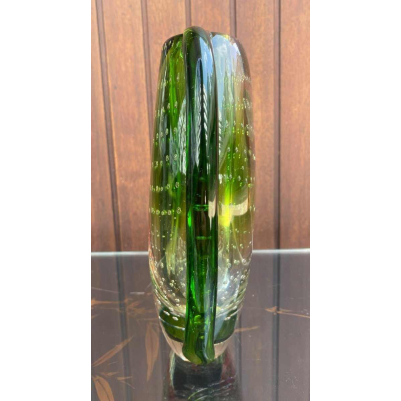 Vase en verre Rosenthal 1970 intitulé Dew Drop vert rouge et transparent