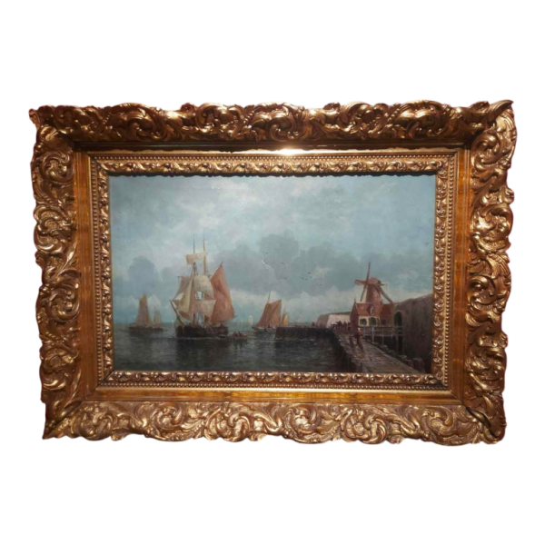 Madeleine Boudin - Schepen voor de haven - schilderij olieverf op doek, begin 20ste eeuw