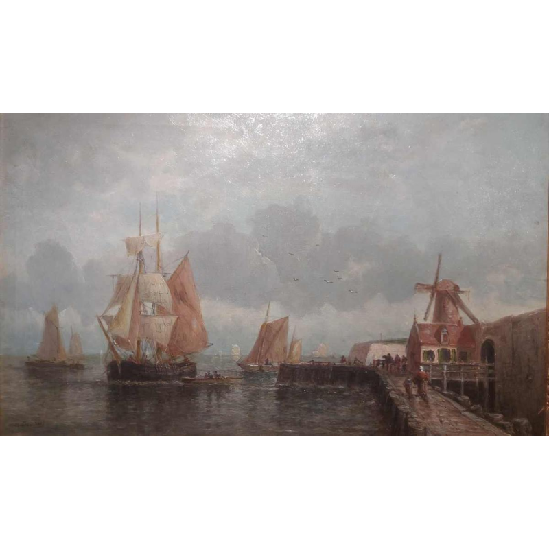 Madeleine Boudin - Schepen voor de haven - schilderij olieverf op doek, begin 20ste eeuw