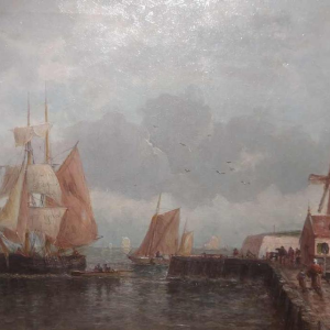 Madeleine Boudin - Ships in front of the port - painting oil on canvas, early 20th c