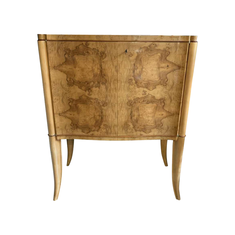 Cabinet / Bar Art DÃ©co galbÃ© en loupe d'Ã©rable et filet d'acajou, ca 1930