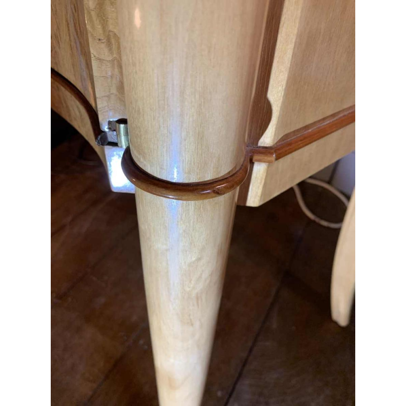 Curved Art Deco cabinet / bar, maple burl and mahogany fillet, ca 1930