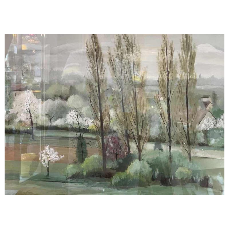 Marie HOWET « Paysage printanier «  gouache 37x54 cm
