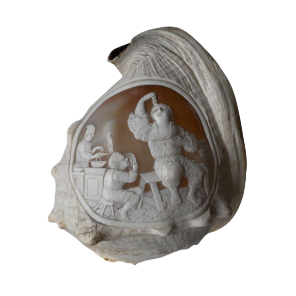 Schelp met in reliëf gesneden camee, 19e eeuw