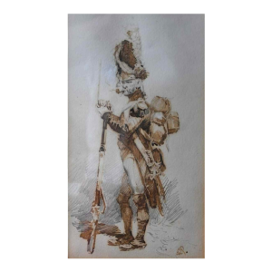 Edouard Detaille, drawing ink pencil on paper, Officer of the Imperial Guard Grenadiers, 19th c