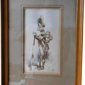 Edouard Detaille, drawing ink pencil on paper, Officer of the Imperial Guard Grenadiers, 19th c