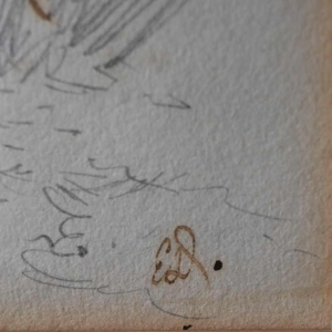 Edouard Detaille, tekening inkt op papier, officier bij de grenadiers van de Keizerlijke Garde, XIXe eeuw