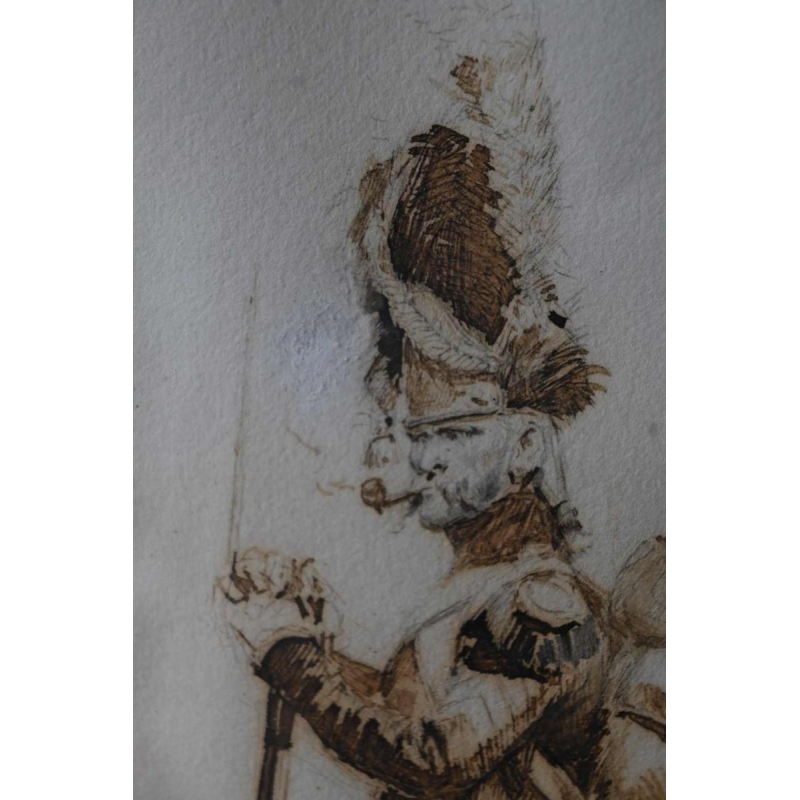 Edouard Detaille, dessin encre plume sur papier, Officier des grenadiers la garde impériale, XIXe s