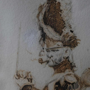 Edouard Detaille, dessin encre plume sur papier, Officier des grenadiers la garde impériale, XIXe s