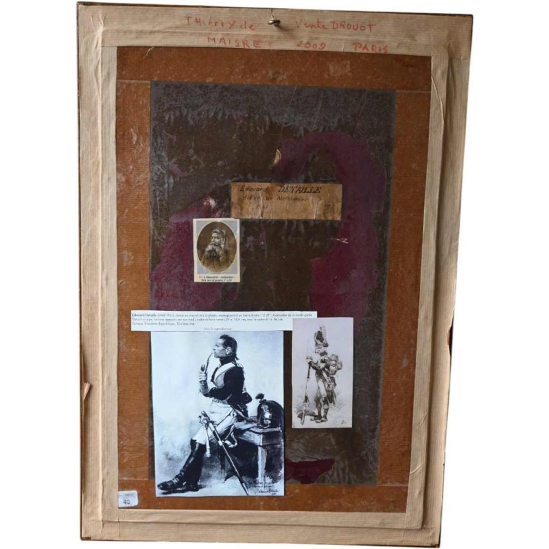 Edouard Detaille, tekening inkt op papier, officier bij de grenadiers van de Keizerlijke Garde, XIXe eeuw