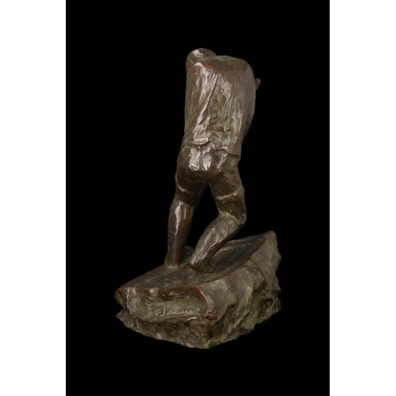 Frans van der Smissen "De staande man" sculptuur in gepatineerd brons, eerste helft 20e eeuw