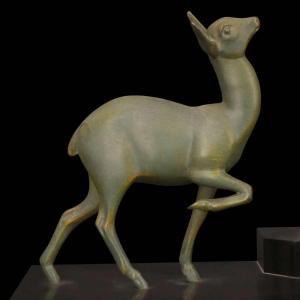 MENEVILLE (attributed to) "The deer lady" Art Deco sculpture, green patina metal, early 20th c