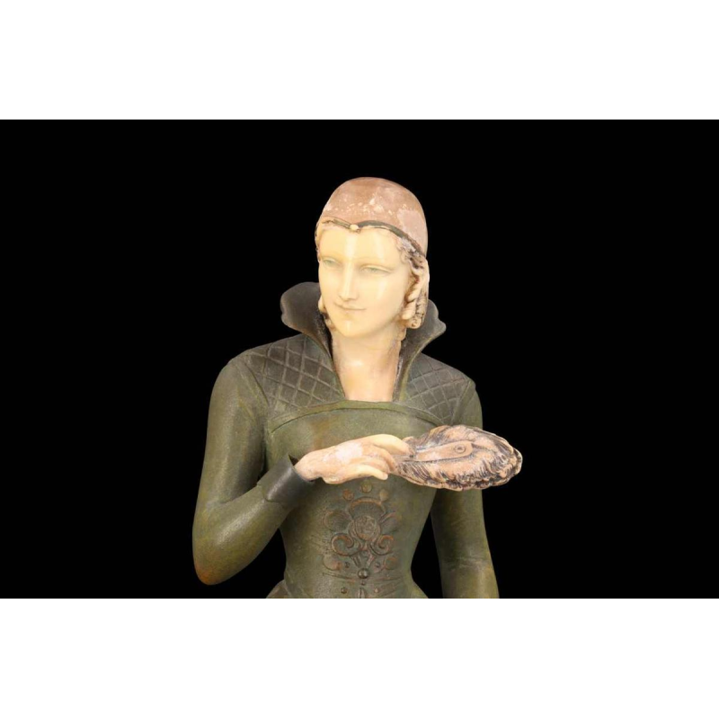 MENEVILLE (attributed to) The deer lady Art Deco sculpture, green patina bronze, early 20th c