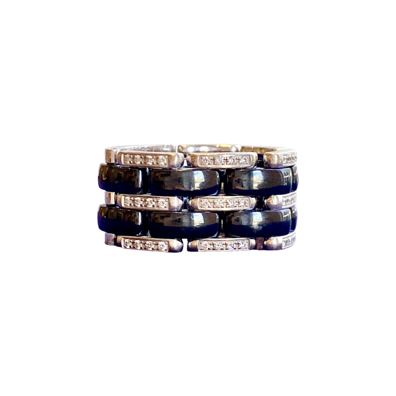 CHANEL “ULTRA“ bague articulée, or gris, céramique et diamants