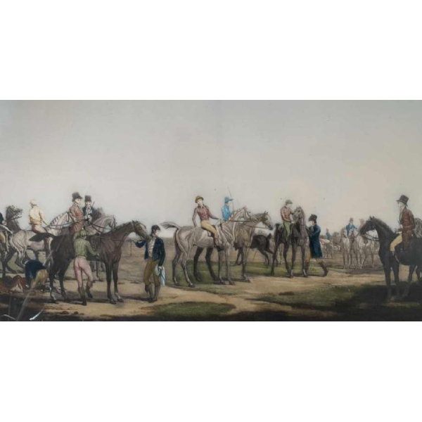 CARLE VERNET 'Départ d'une Poule de 7 chevaux', antieke paardensportgravure, 19th