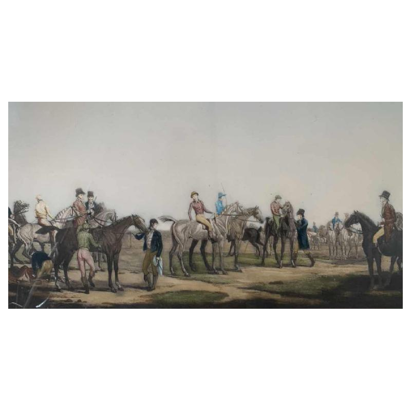 CARLE VERNET 'Départ d'une Poule de 7 chevaux', antieke paardensportgravure, 19th
