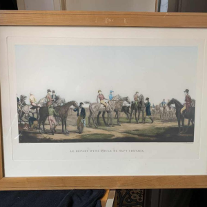 CARLE VERNET 'Départ d'une Poule de 7 chevaux' antique equestrian engraving 19th
