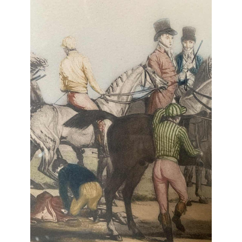 CARLE VERNET 'Départ d'une Poule de 7 chevaux' antique equestrian engraving 19th